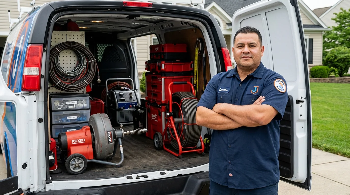 Professional drain cleaning equipment and Johns Plumbing LLC plumber in Mishicot