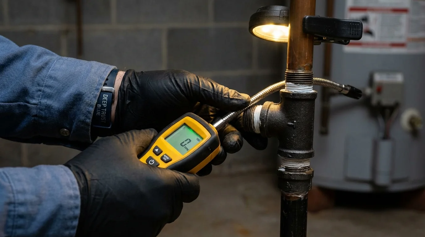 Gas leak detection with electronic sniffer by Johns Plumbing LLC in Mishicot
